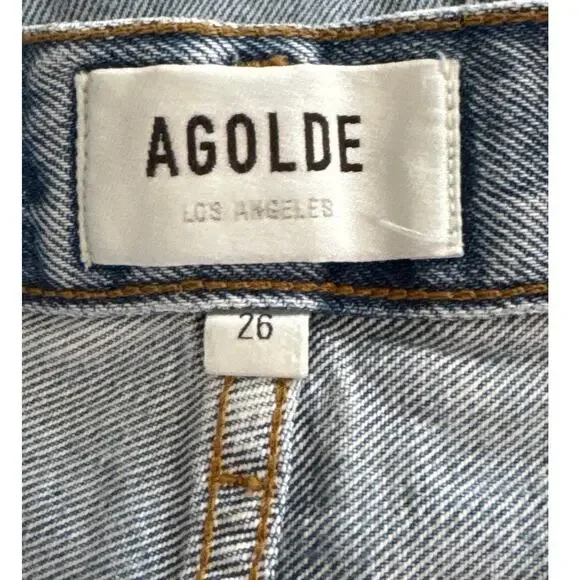AGOLDE Parker High Rise Vintage Cut Off Denim Shorts in Riptide Size 26